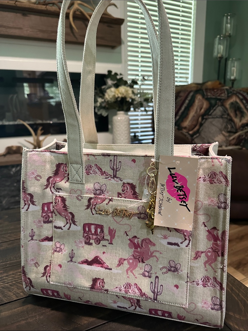 *VIRAL* Betsey Johnson Pink Horse Rodeo Western Canvas Tote